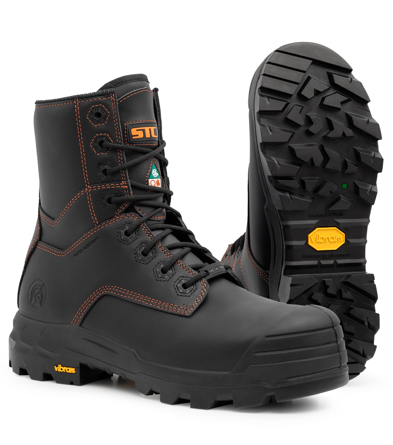 Waston, Black | 8” Metal Free Leather Work Boots | TC4+ Vibram