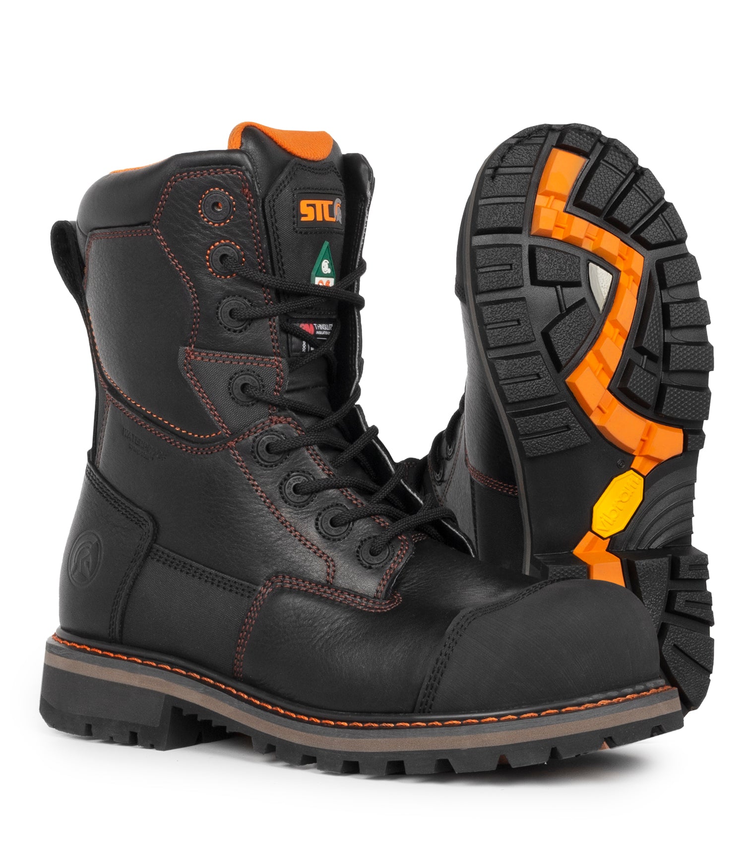 Gladiator, Black | 8” Waterproof Leather Work Boots | Vibram Fire&Ice