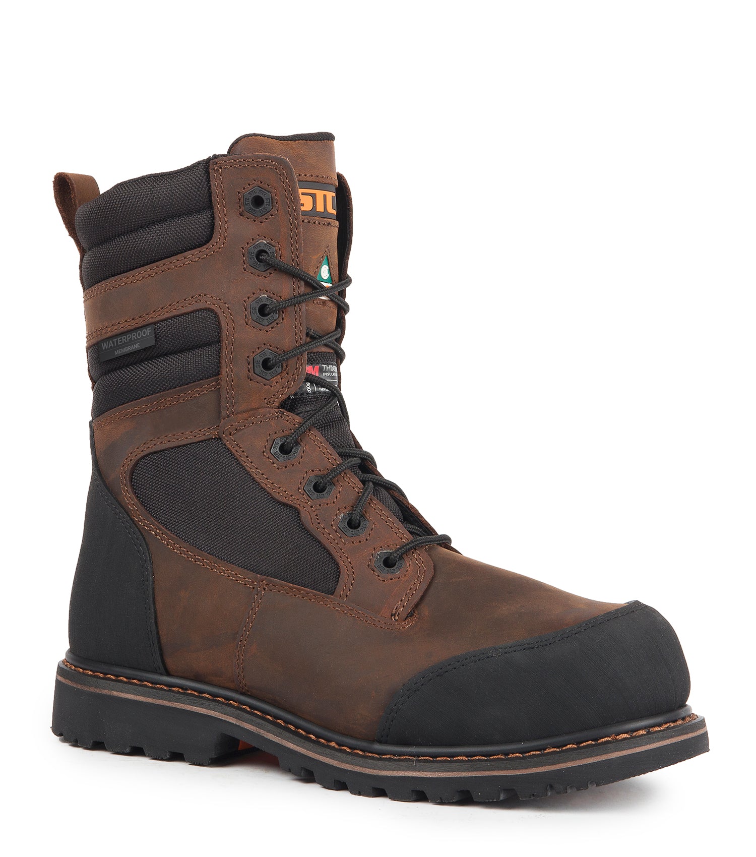 Whiskey Jack, Brun | Bottes de travail 8'' imperméables cuir et nylon 